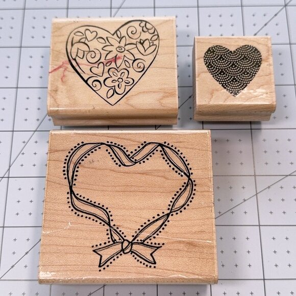 Lot of 3 Heart Rubber Stamp Valentines Day Love Romance Wedding Card Craft - Picture 4 of 4